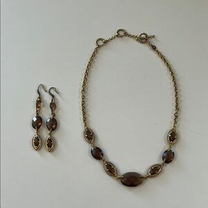 Monet Gold Tone Brown Faceted Bead Necklace & Earring Set